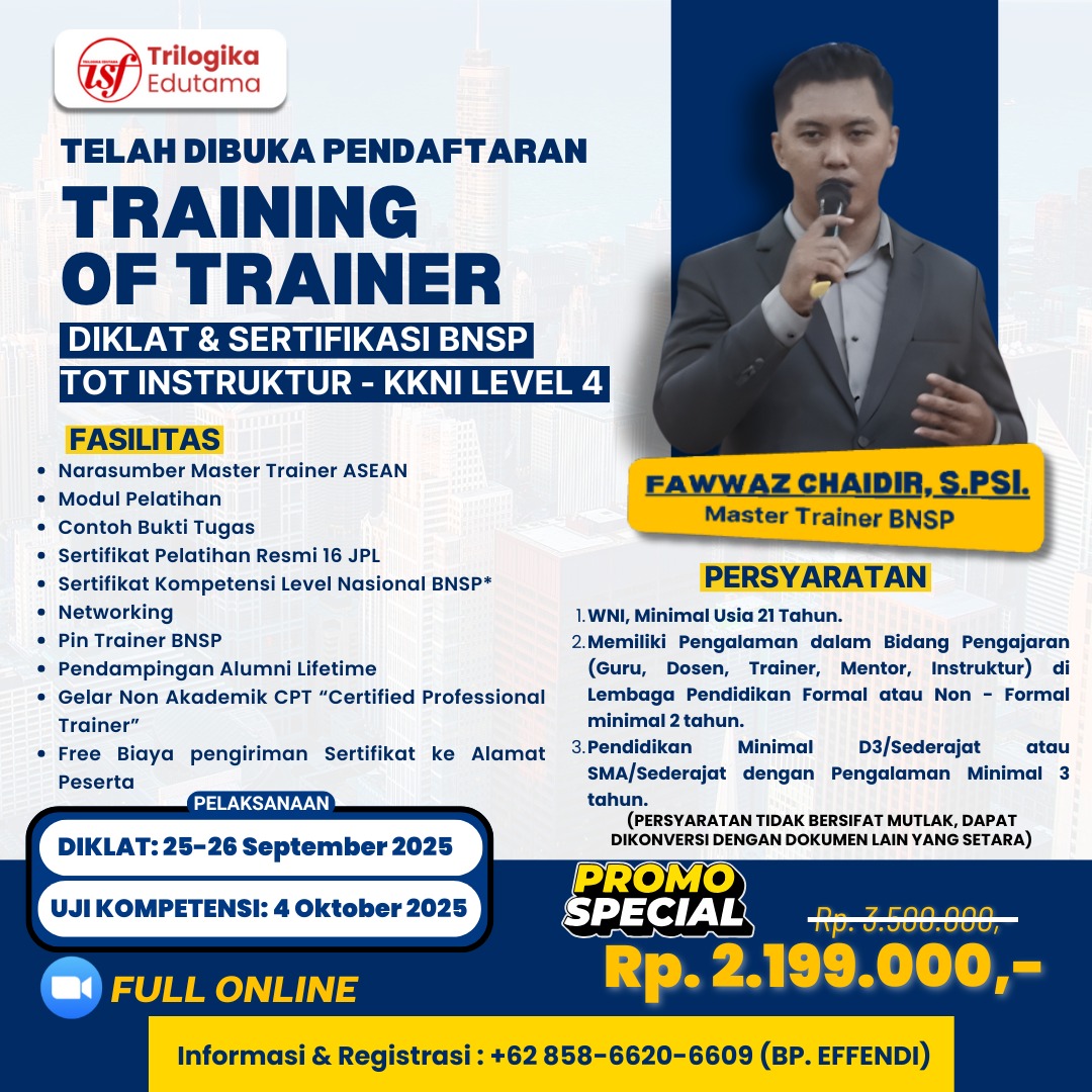 SPESIAL PROMO DIKLAT DAN SERTIFIKASI TOT LEVEL 4 - INSTRUKTUR